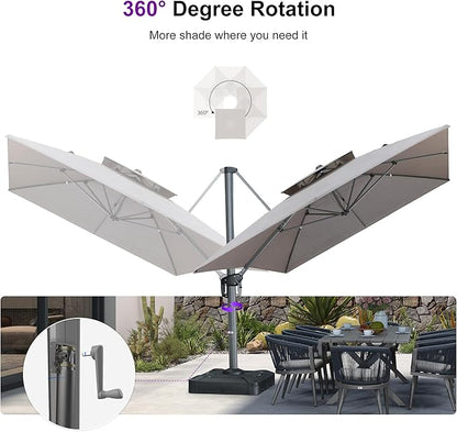 PURPLE LEAF Sunbrella Patio Umbrella 10' X 13' Outdoor Cantilever Umbrella Large Rectangle Double Top Heavy Duty Offset Umbrella with 360-Degree Rotation for Pool Garden Deck Cast Ash