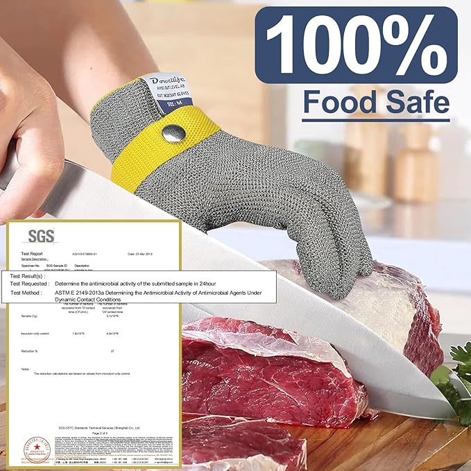 Dowellife ANSI A9 Cut Resistant Glove Food Grade, Stainless Steel Mesh Metal Knife Cutting Glove for Butcher Oyster Shucking Kitchen Mandoline Chef Slicing Fish Fillet(X-Large-12 Pcs)
