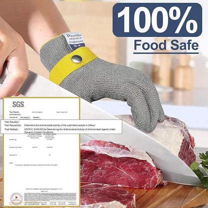 Dowellife ANSI A9 Cut Resistant Glove Food Grade, Stainless Steel Mesh Metal Knife Cutting Glove for Butcher Meat Cutting Oyster Shucking Kitchen Mandoline Chef Slicing Fish Fillet (Small-3 Pcs)