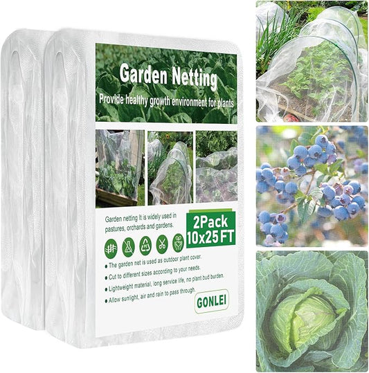 GonLei Garden Netting 2pack 10x25FT Fruits Tree Netting for Garden Protection,Garden Mesh Netting Plants Blueberry Shrubs Berry Barrier Mosquito Vegetables Covers Row Raised Bed Patio Mesh Net