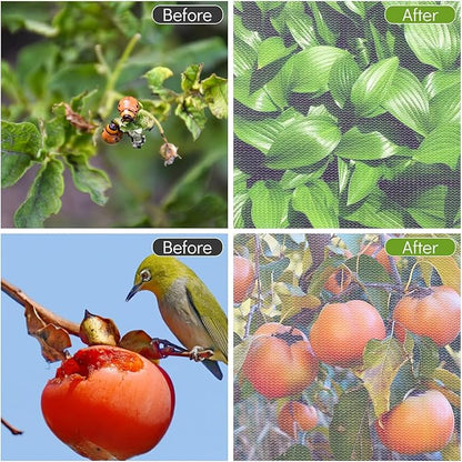 2 Pack Fruit Tree Netting Cover with Zipper and Drawstring, 6.6 x 6.6 Ft Bird Mesh Netting Barrier for Blueberry Bushes, Garden Plant Net Tree Protection Netting Cover for Apple Vegetables Fruits