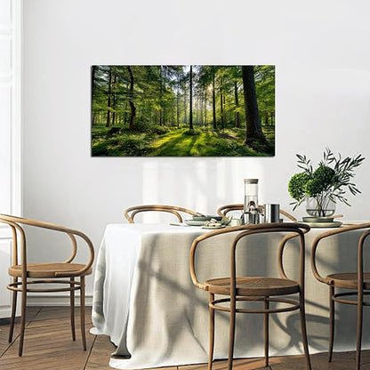 Tarfupth Large Forest Wall Art for Living Room Green Woodland Landscape with Sunlight Modern Nature Wall Decor for Bedroom Office Home Decor 20"x40"