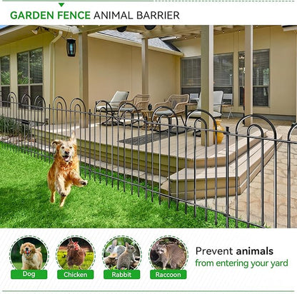 10 Panels Garden Tube Fence with Gate, 42in(H)×21.6ft(L) Tall No Dig Fence Animal Barrier, Heavy Duty Metal Decorative Garden Edging Border, Ground Defense Temporary Fencing for Outdoor Yard, Black