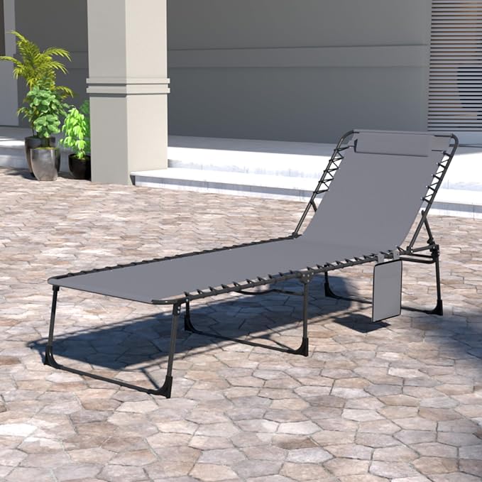 VEIKOU Chaise Lounge Chair 5-Position for Outside, Upgraded Adjustable Sun Lounger, Folding Outdoor Lounge Chairs for Lawn Patio Pool Beach Sunbath, Deep Grey