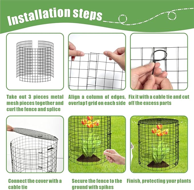 Garden Plant Protectors from Animals,Metal Plant Cage Chicken Wire Cloche with Ground Stakes and Nylon Tie,Garden Plant Protectors for Flower Vegetable to Keep Animals Out-11.8"x 12.6" (6)