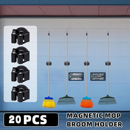 Vercraft 20 Pcs Magnetic Mop Broom Holder Movable Magnetic Broom Holder Rack, Anti Slip Wall Mounted Utility for Cleaning Tools, Garage, Kitchen, Laundry, Garden (Black)