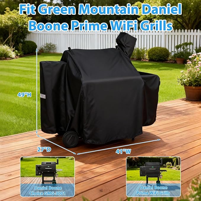 Utheer Grill Cover for Green Mountain Daniel Boone Prime WiFi Grills and Green Mountain Grill Ledge Model, Heavy Duty 600D Waterproof Fabric Grill Cover for GMG DB Prime WiFi, Black