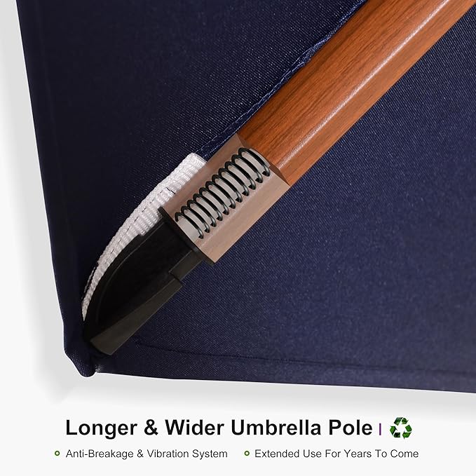 PURPLE LEAF 9' X 12' Double Top Deluxe Wood Pattern Rectangle Patio Umbrella Offset Hanging Umbrella Outdoor Market Umbrella Garden Umbrella, Navy Blue