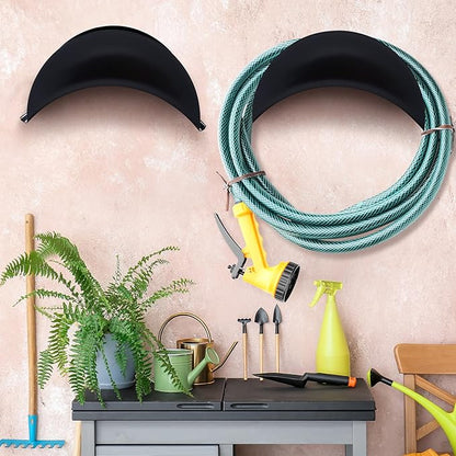 Thyle 6 Pcs Heavy Duty Wall Mount Garden Hose Holder, Metal Water Hose Rack with Screws Black Rustproof Storage Organizer for Outside Yard Lawn Garage
