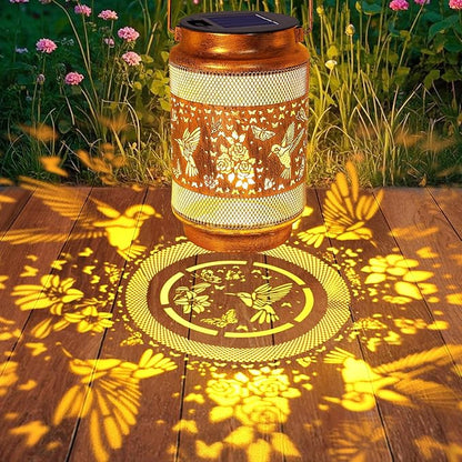 2 Pack Hummingbird Solar Lanterns Outdoor Waterproof Solar Garden Decor, Birthday Gifts for Mothers Day Women Mom Grandma, Metal Hanging Lights with Shepherd Hook for Yard Patio Pathway Backyard Porch