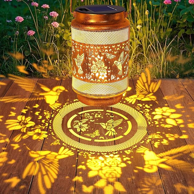 Hummingbird Solar Lanterns Outdoor Waterproof with Shepherd Hook, Gifts for Mothers Day Birthday Women Mom Grandma, Metal Solar Hanging Lights Garden Decor for Outside Yard Patio Pathway Porch
