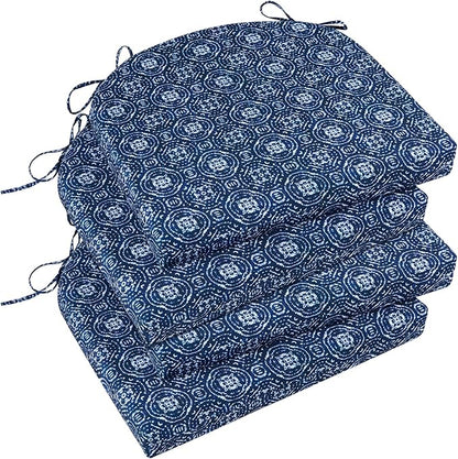 Basic Beyond Outdoor Chair Cushions Set of 4, Outdoor Cushions for Patio Furniture, Water Resistant Patio Chair Cushions with 2 Ties, 17x16x2, Blue Circles