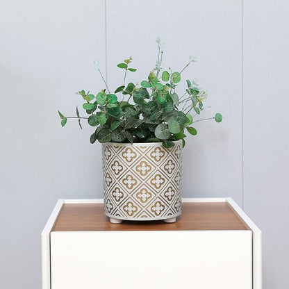 8 Inch Flowerpot, Planter for Indoor Plant, Indoor & Outdoor Plants Pot with Drainage Hole - for Decoration of Home Garden & Terrace, White & Gold
