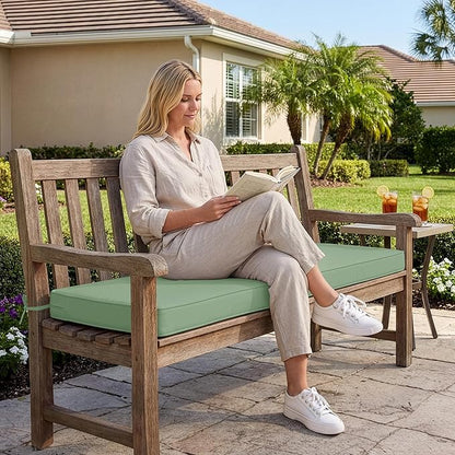 Summsun Outdoor Bench Cushion: Waterproof and Fade Resistant Patio Furniture Cushions - Non-Slip Bench Pad Cushion with Removable Cover for Garden Swing Porch Sofa Settee, 45 x 18 Inch, Sage Green