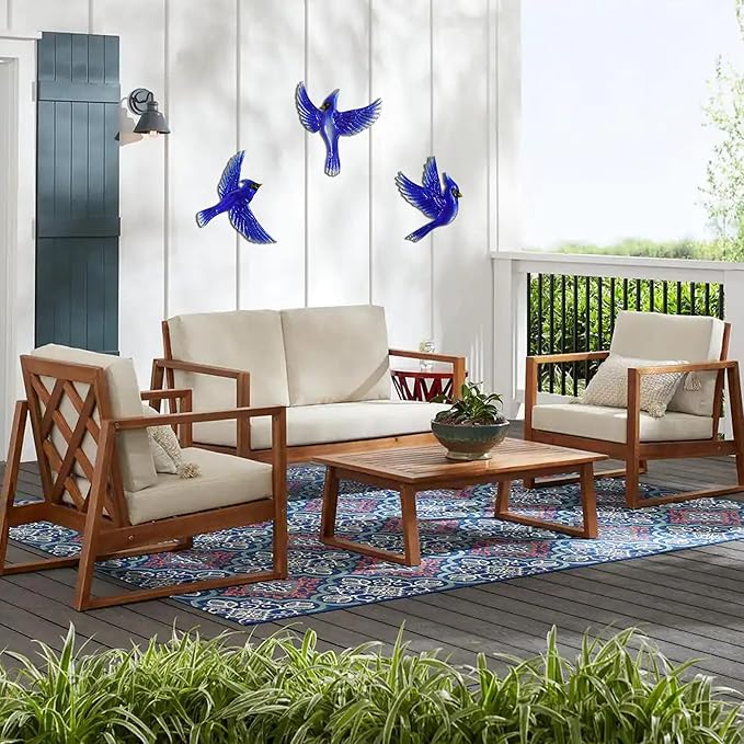 J-Fly Metal Birds Wall Decoration Bird Wall Hanging Decor Outdoor Metal Wall Art Blue Bird Outdoor Decor Suitable for Living Room Bedroom Patio Kitchen Outdoor Fence Decoration 9 Inch