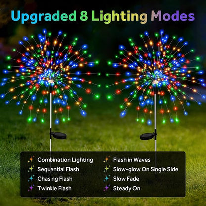2 Pack 300 LED Solar Garden Lights Outdoor Waterproof Decorative, 8 Modes Firework Lights Solar Powered, Multicolor Sparkler Fairy Light for Yard Patio Pathway Lawn Landscape Flowerbed Party Decor