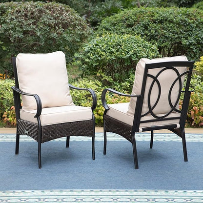 PHI VILLA Outdoor Dining Chairs Set of 2, Heavy Duty Outdoor Metal Wicker Dining Chair with Padded Cushions, Large All Weather Wrought Iron Patio Chair for Balcony