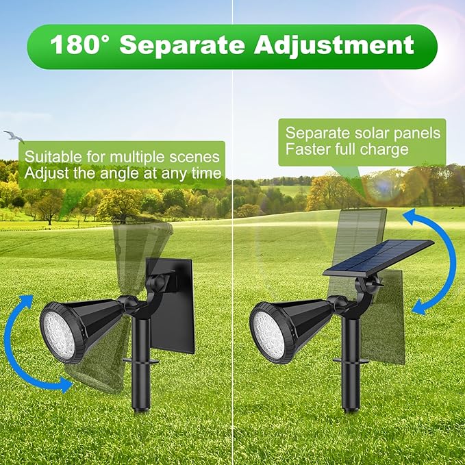 Tadyreal Solar Spot Lights Outdoor Waterproof 180° Adjustable Solar Powered Landscape Lights for Yard 4 Lighting Modes Solar Spotlights for Pathway Garden Outside Wall Pool Porch (2 Pack, Warm White)