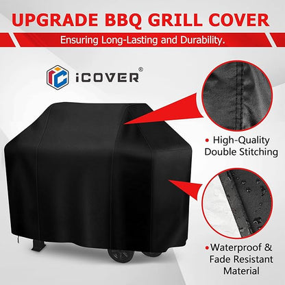 iCOVER Grill Cover, 70 inch BBQ Grill Cover for Outdoor Grill, Anti-UV & Fade Resistant Gas Grill Cover, Waterproof Barbecue Grill Covers for Weber, Char-Broil, Nexgrill and More, Black