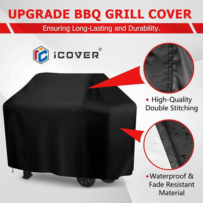 iCOVER Grill Cover, 60 inch BBQ Grill Cover for Outdoor Grill, Anti-UV & Fade Resistant Gas Grill Cover, Waterproof Barbecue Grill Covers for Weber, Char-Broil, Nexgrill and More, Black