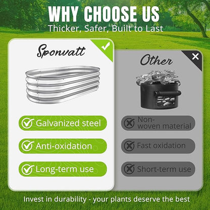 Sponvatt Raised Garden Bed - Outdoor Galvanized Raised Garden Bed Planter Boxes, Large Oval Metal for Gardening Planter Box Kit,Suitable for Vegetables,Herbs, and Flowers Silver (8x4x1 Ft)