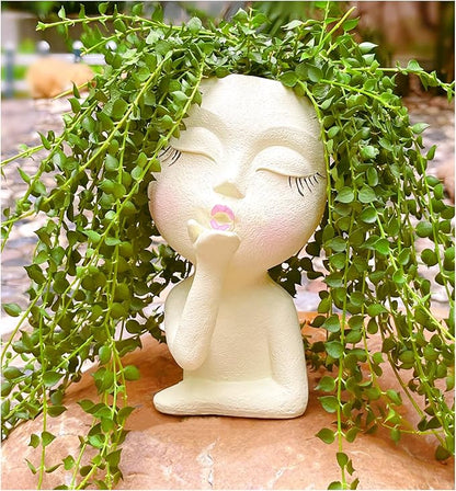 Face Planter Pots Resin Air Kiss Head Face Planter Standing Flower Pots for Trailing Plants Handcrafted Succulent Planter Pot for Indoor and Outdoor Plants Pale Yellow 1Pack