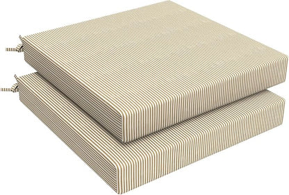 LVTXIII Outdoor Seat Cushions Seasonal Replacement Chair Cushions, Patio Chair Pads with Ties for Dining Chairs and Garden Furniture, Square Back, 22"x22"x3", 2 Pack, Strip Beige