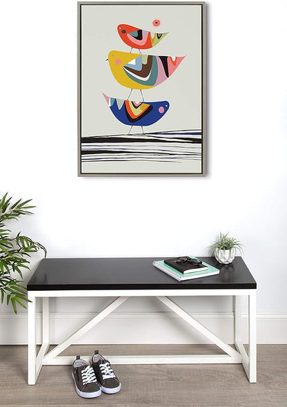 Kate and Laurel Sylvie The Family Tree Framed Canvas Wall Art by Rachel Lee of My Dream Wall, 23x33 Gray, Adorable Bird Art for Wall