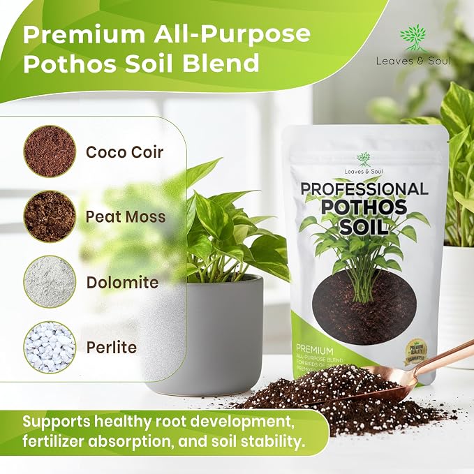 Professional Pothos Soil Potting Mix 2.2 Quarts Ready to Use, Premium Indoor Plant Soil for Pothos Plants, Pothos Dirt with Peat Moss Coco Coir Perlite Dolomite, Made in USA