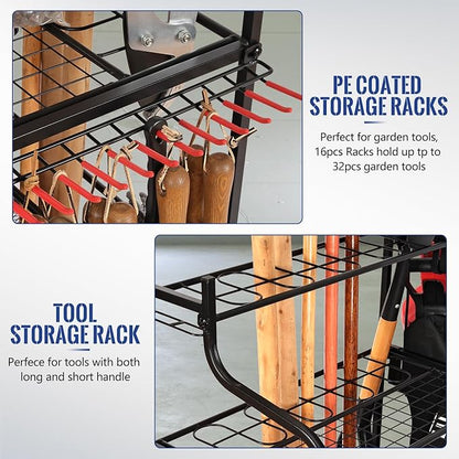 Mythinglogic Garden Tool Organizer for Garage, Yard Tool Rack with Wheels, Garage Organizers and Storage Holder for Yard Tools (Deluxe Tower)
