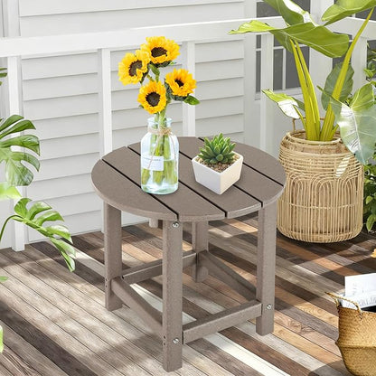 LZRS Round Adirondack Patio Side Table End Table, Outdoor Side Tables for Patio, Backyard,Pool, Indoor Companion, Easy Maintenance & Weather Resistant(Oak)
