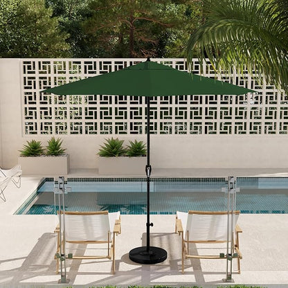 California Umbrella 9' Rd Aluminum Patio Umbrella, Crank Lift, Auto Tilt, Black Finish, 4yr Fade Warranty, Hunter Green