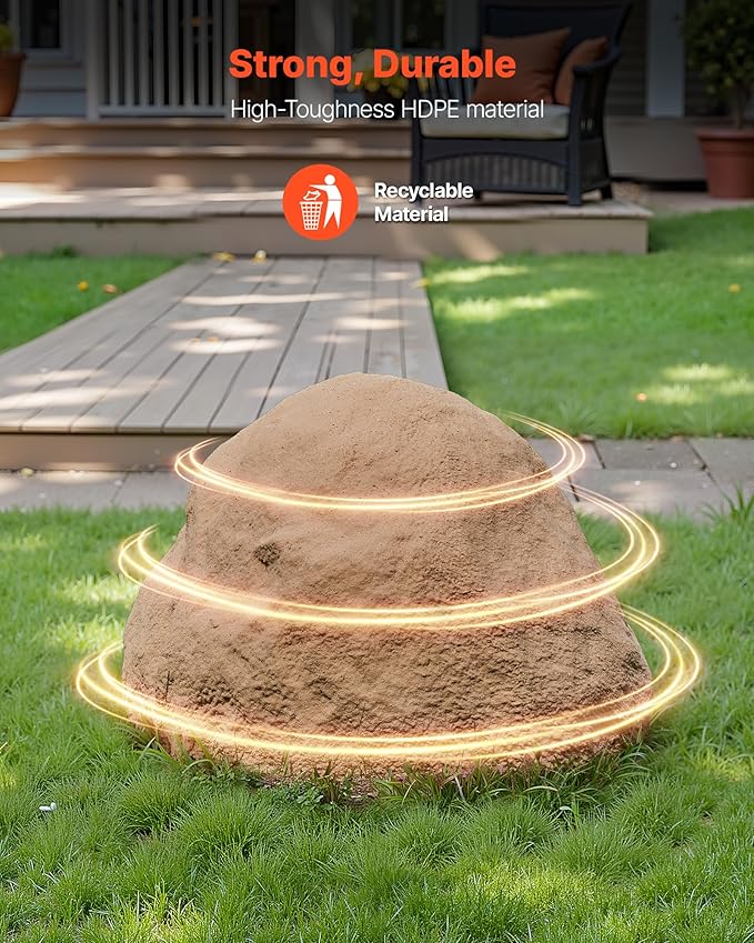 VEVOR Faux Rock Cover, Outdoor Fake Rock Well Pump Cover, Realistic Natural Texture, Lightweight & Weather-Resistant Artificial Boulder for Landscaping Garden Yard Décor, Sandy Brown, Medium Size