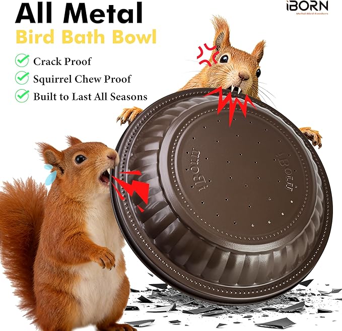 iBorn Standing Bird Feeder, Metal Bird Feeder Tray Stand with 5-Pronged Base, 37.4" Ground Height Heavy Duty Feeder Stand, 11.2" Detachable Bird Feeder with Pole for Outdoor Garden Yard Lawn, Bronze