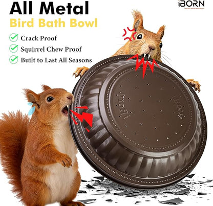 iBorn Standing Bird Feeder, Metal Bird Feeder Tray Stand with 5-Pronged Base, 37.4" Ground Height Heavy Duty Feeder Stand, 11.2" Detachable Bird Feeder with Pole for Outdoor Garden Yard Lawn, Bronze