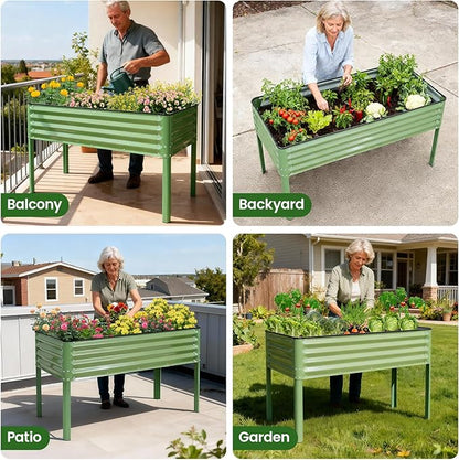 G GOOD GAIN Elevated Raised Garden Bed 2' x 4'- Galvanized Metal Planter Boxes with Legs & Drainage Holes, Outdoor Raised Bed for Backyard/Patio/Balcony for Vegetables, Flowers, Herbs, Green