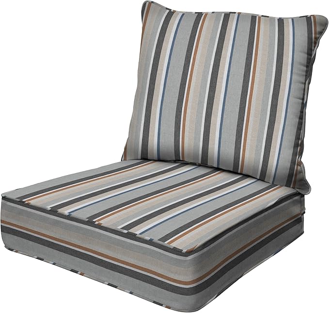 Honeycomb Outdoor Heritage Deep Seat, 24 x 23, Stripe Stone Beige Chair Cushion for Patio Furniture