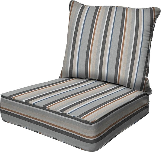 Honeycomb Outdoor Heritage Deep Seat, 24 x 23, Stripe Stone Beige Chair Cushion for Patio Furniture