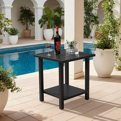 Outdoor Large Square Side Table, Heavy-Duty Metal Patio End Table, Weather Resistant Poolside Table with Easy Assembly for Balcony, Deck, Backyard (Dark Grey)