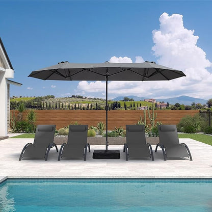 PURPLE LEAF 13ft Patio Market Umbrella with Base Double-Sided Rectangle Outdoor Table Sun Umbrellas with Crank 12 Heavy Duty Sturdy Ribs for Pool Beach Deck Backyard Light Gray