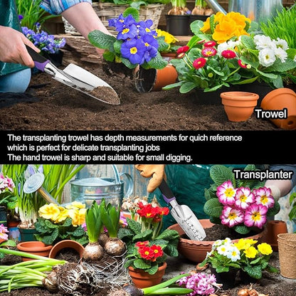 Garden Tools Set, 30 Piece Stainless Steel Gardening Kit with Vintage Floral Tote Bag, Non-Slip Ergonomic Rubber Handle, Ideal Gift for Women & Beginners, for Succulent, Home Garden
