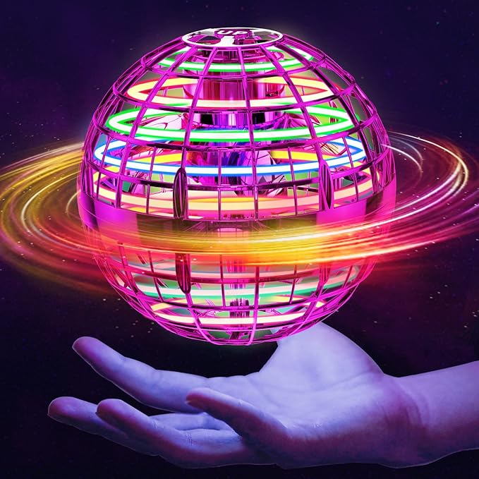 Ivtivfu Flying Orb Ball (Pink, 2025 Upgraded) with Dazzling Lights, Magic Hover Spinner, Boomerang Drone, Floating Cosmic Globe, Kids Outdoor Toys for 6 7 8 9 10 Year Old Boys Girls