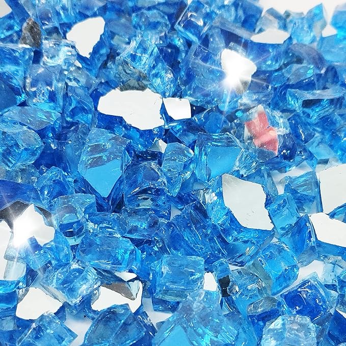 10 Pound 1/2 Inch Crushed Fire Glass for Natural or Propane Fire Pit Fireplace and Landscaping, 10 Pounds Pacific Blue
