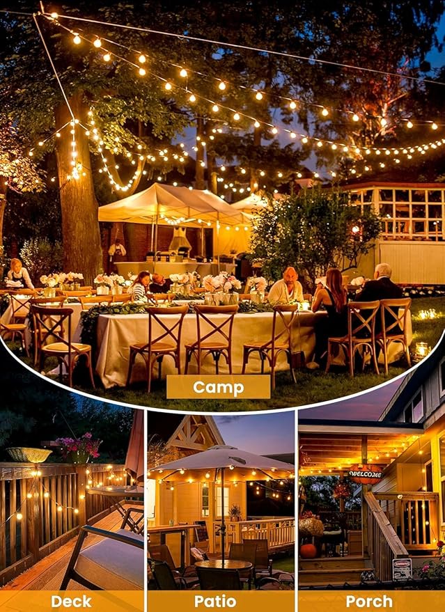 Brightown 38FT Solar String Lights Outdoor with USB Charging & 16 LED Shatterproof Bulbs, Solar Patio String Lights Outdoor for Cafe Garden Deck Outside Wedding - Last for 20Hrs+