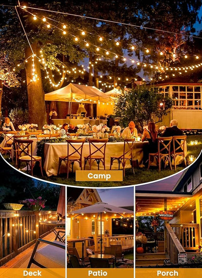 Brightown 38FT Solar String Lights Outdoor with USB Charging & 16 LED Shatterproof Bulbs, Solar Patio String Lights Outdoor for Cafe Garden Deck Outside Wedding - Last for 20Hrs+