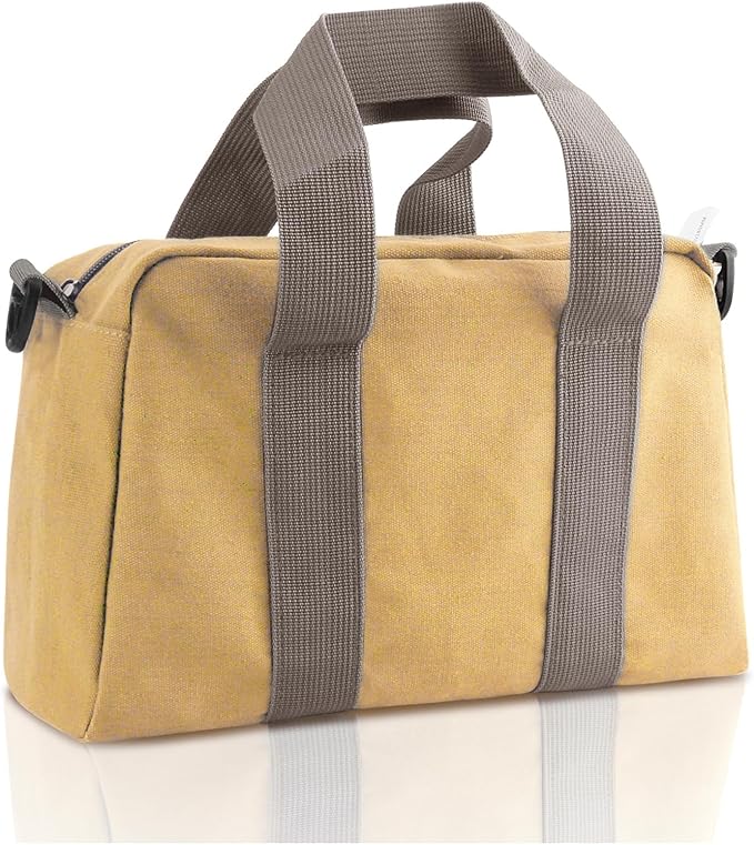 Small Tool Bag, Canvas Tool Storage Bag, Large Capacity Multipurpose Zipper Soft Tote Organizer Pouch for Electrician, Plumbing, Gardening,Tools Bags for Men (Khaki, 20 Inch)