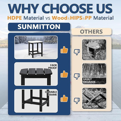 Outdoor Adirondack Side Table for Patio Porch Pool, 18" HDPE Weather Resistant End Table for Backyard and Indoor Use, Easy Maintenance & Indoor Outdoor Durable Construction(Black)