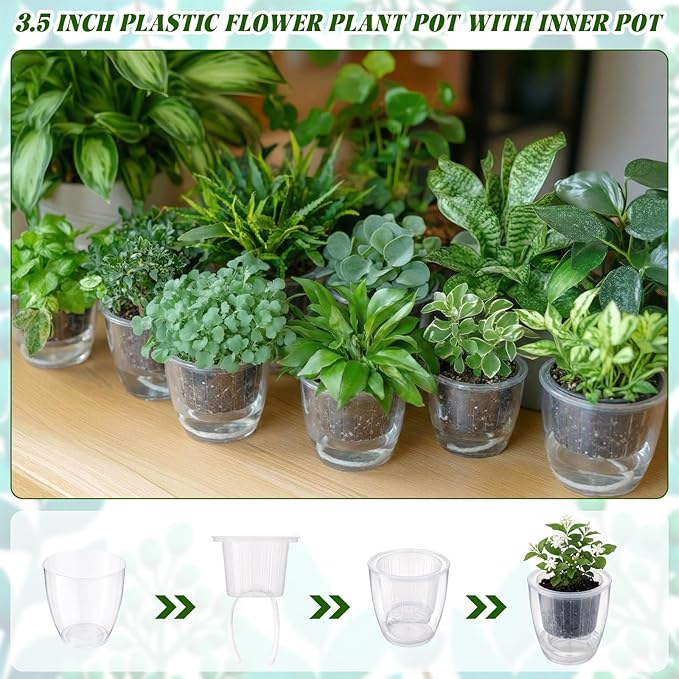36pcs Self Watering Pots, Plastic Plant Pot with Inner Pot Self Watering Wick Planter pots for Indoor House Plants, Flowers, Succulents (3.5inch,Transparent)