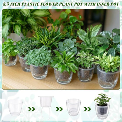 36pcs Self Watering Pots, Plastic Plant Pot with Inner Pot Self Watering Wick Planter pots for Indoor House Plants, Flowers, Succulents (3.5inch,Transparent)