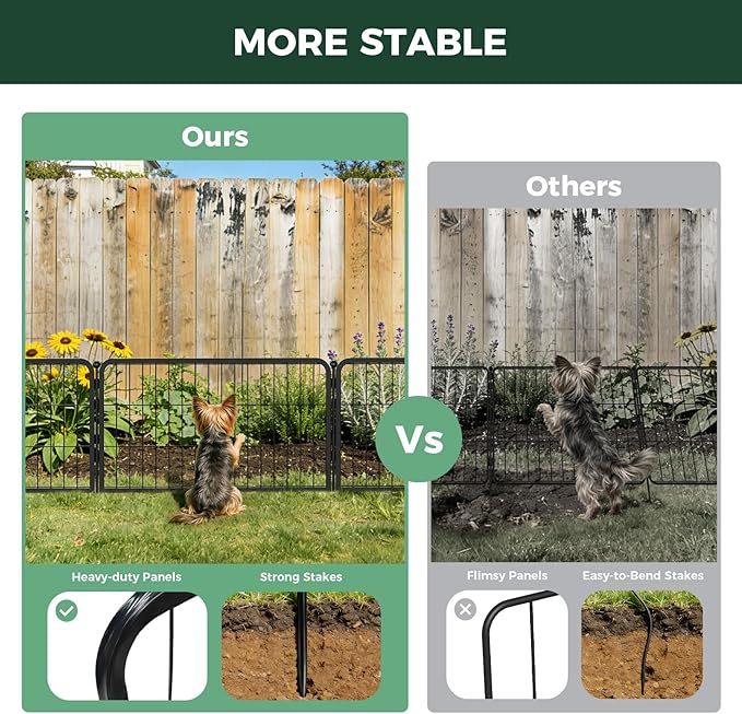 FXW Garden Fence Outdoor for the Yard – 17in(H) x 34.2ft(L) Heavy Duty Metal Animal Barrier for Dog, No Dig Decorative Dog Fence, 14 Panels, Black